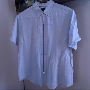 Men's Denim & Flower Blue All Linen Button Down Shirt Size L